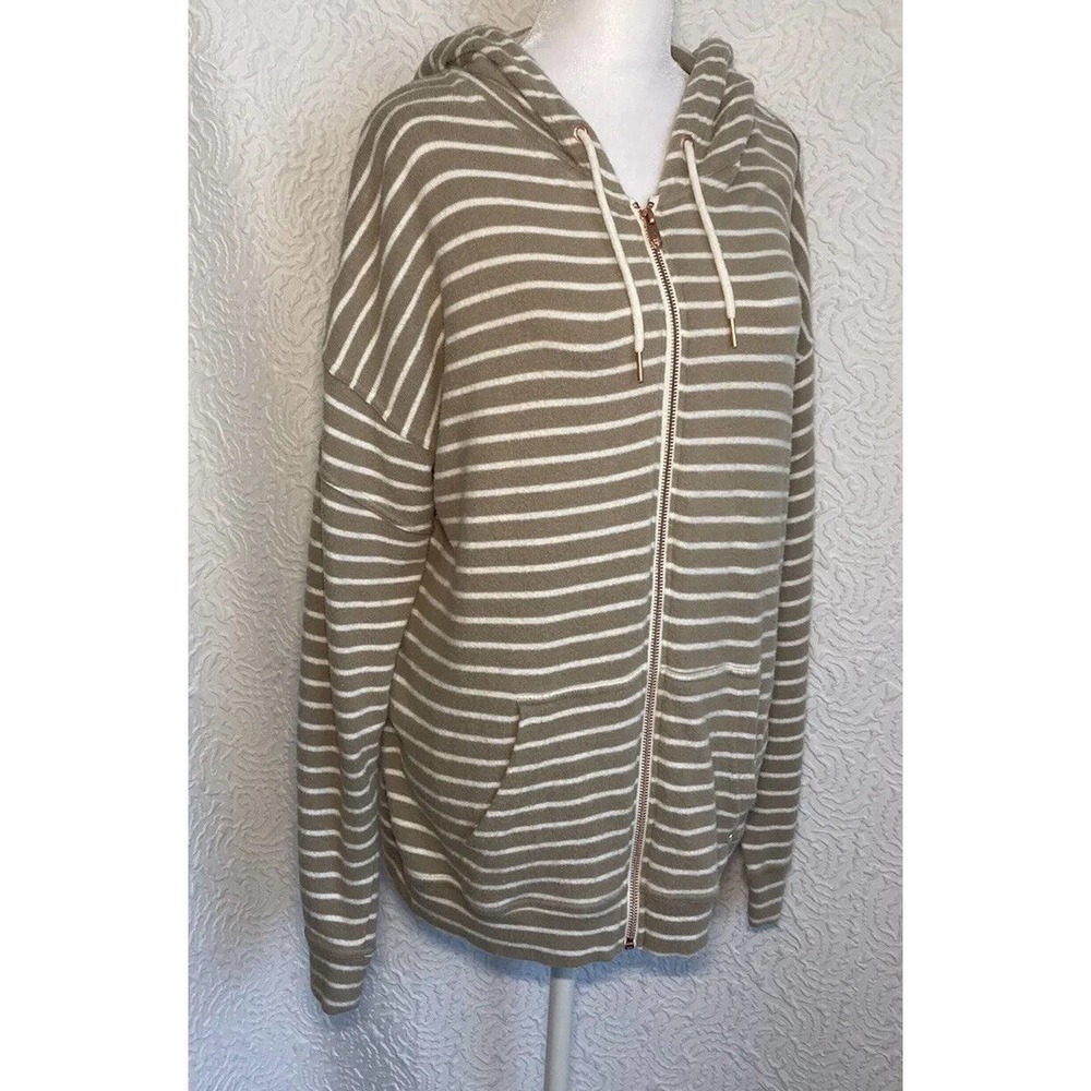 Volcom Women's Tan Hooded Full Zip Hoodie Large Cozy Soft Sweatshirt Sweater